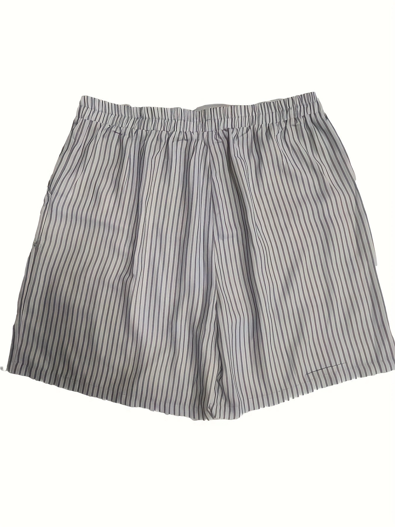  Stripe Print High Rise Casual Shorts With Pockets