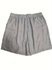  Stripe Print High Rise Casual Shorts With Pockets