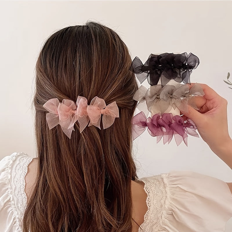Bowknot Lace Girls Hair Clip Sweet Solid Hair Clip Headdress 4pcs
