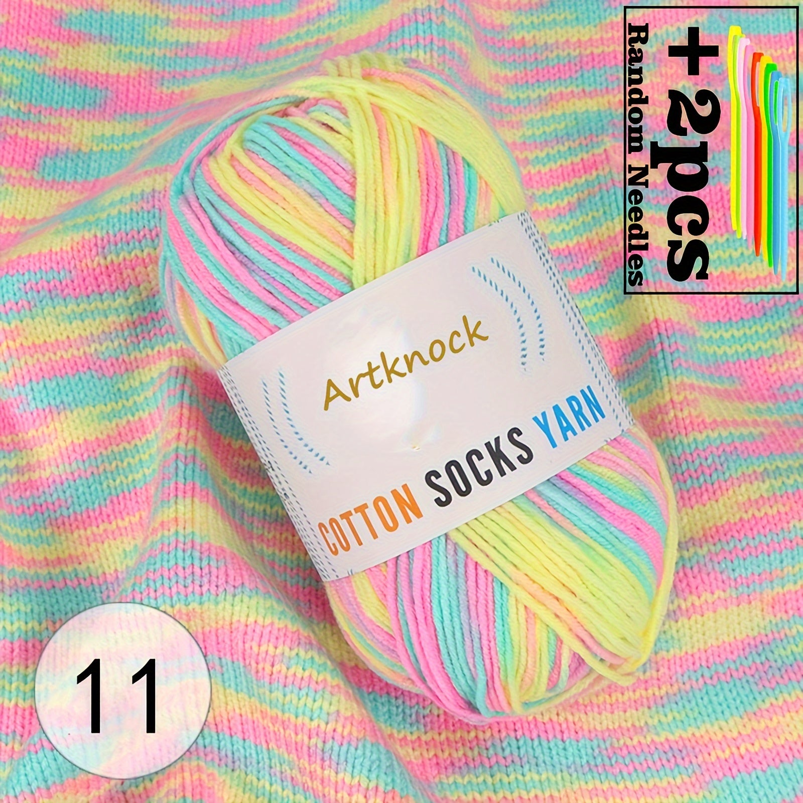 50g Multicolor Yarn + 2 Needles, Cotton Yarn for Knitting Crocheting