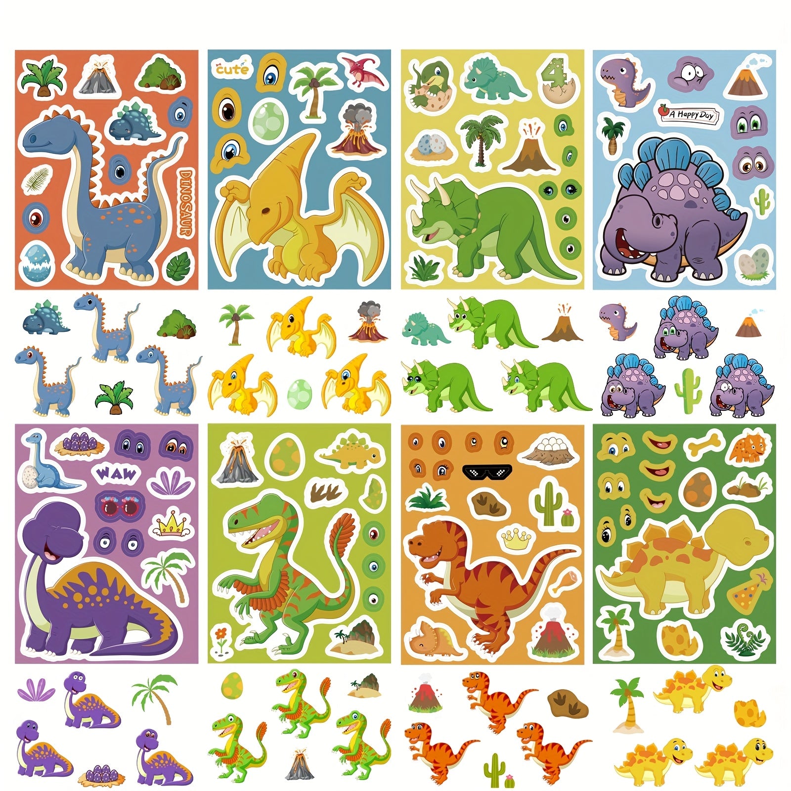 Dinosaur Stickers Reusable Self Adhesive Cartoon Decals