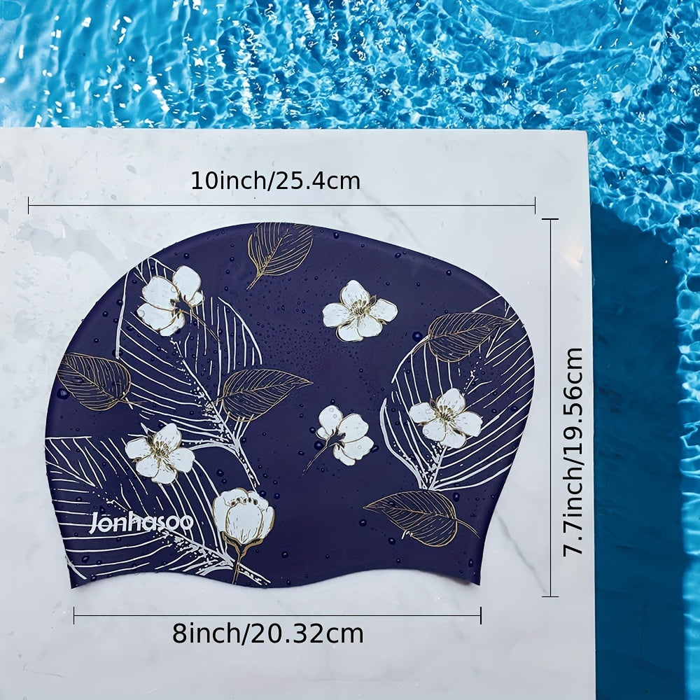 JONHASOO Flower Print Silicone Swim Cap Protects Hair