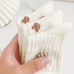 5 Pairs Cartoon Bear Print Socks & Mid Tube Stockings