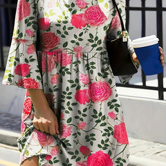  Casual Dress Women's Plus Floral Print Half Sleeve Round Neck Dress