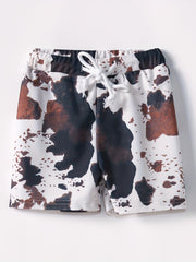 Boys Swim Trunks Cow Pattern Print Elastic Waist Beach Pants