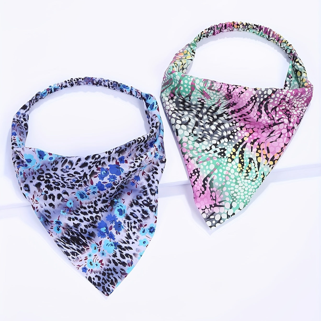 Leopard Floral Headband Triangle Scarf Elastic Turban Boho Bandana