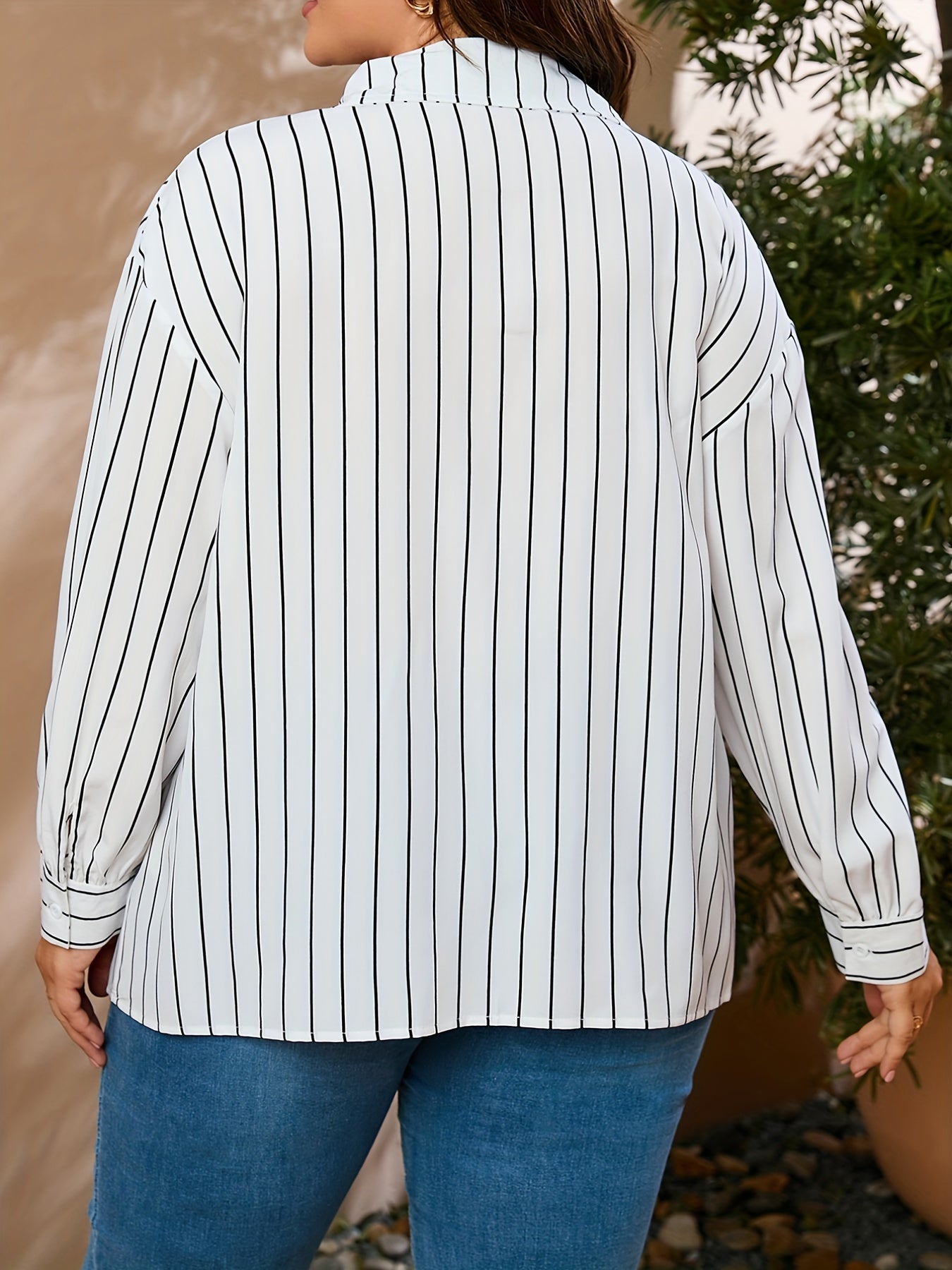  Casual Blouse Women's Plus Stripe & Heart Print Button Up