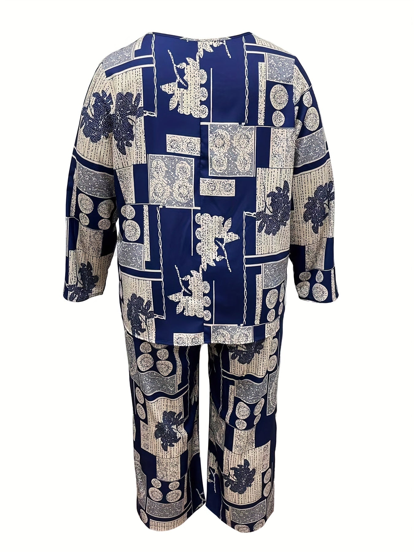  Colorblock Floral Print Top & Pants Set