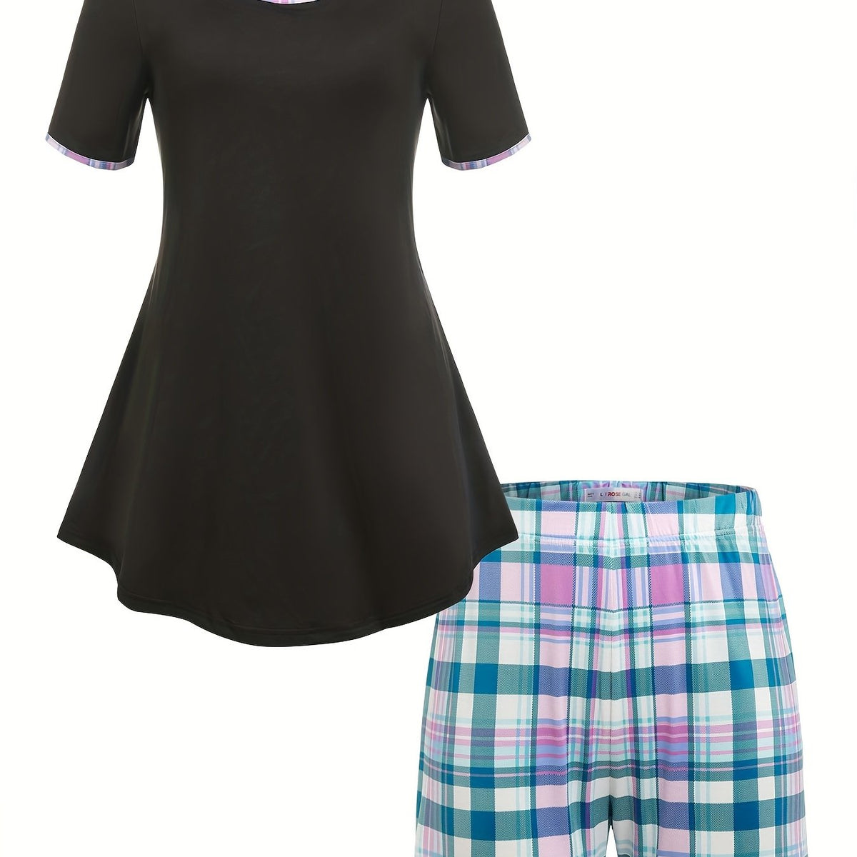  Plaid Print Peplum Top & Shorts Set