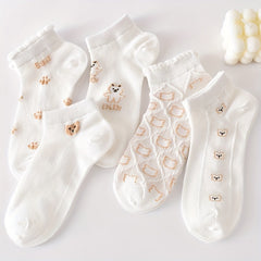 5 Pairs Cartoon Bear Print Socks & Ankle Socks Women's Stockings