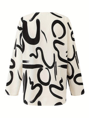  Casual Blouse Women's Plus Brush Print Long Sleeve