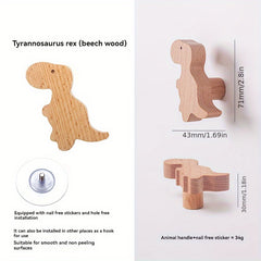 Dino Wooden Cabinet Handle T Rex & Pterosaur Khaki Finish for Kids' Room Doors