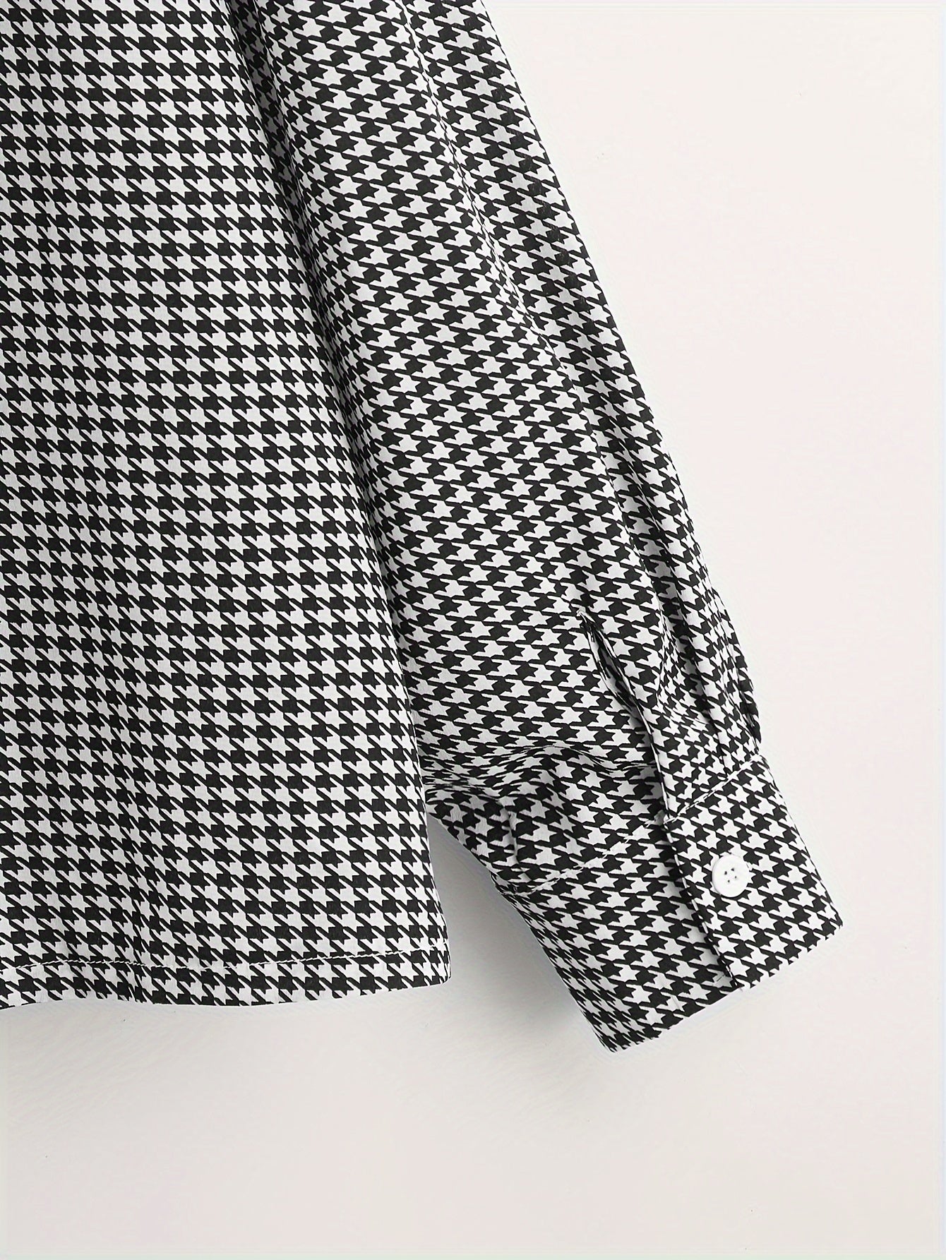  Houndstooth Print Bow Knot Blouse Long Sleeve Top
