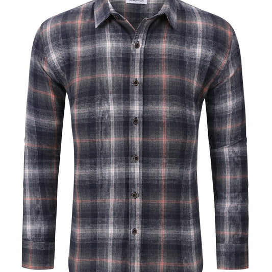 Plaid Pattern Print Men's Casual Button Up Long Sleeve Shirt