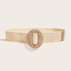 Boho Straw Woven Elastic Waist Belt for Women Wide Waist Band