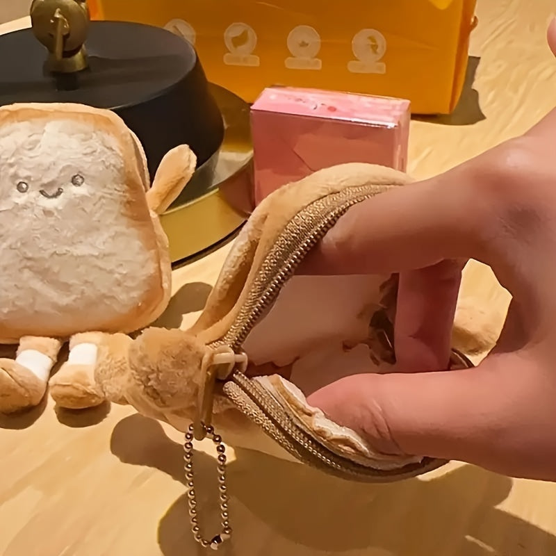 Cartoon Toast Shaped Coin & Earbud Pouch Portable Storage Bag