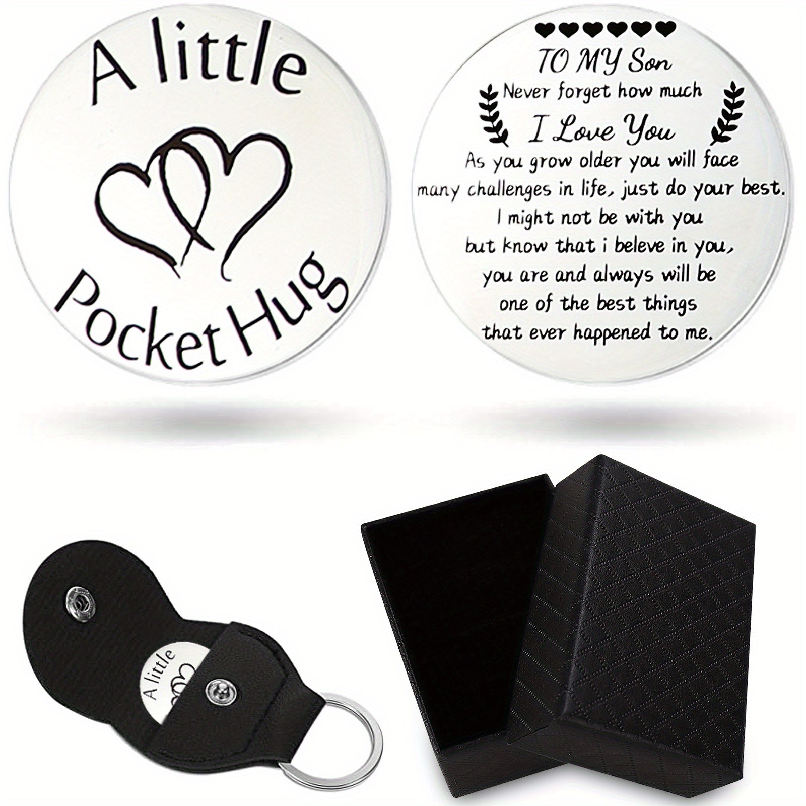 Pocket Hug Token Leather Keychain Men Birthday Christmas Boy Girl Valentines Son