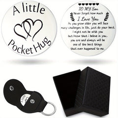 Pocket Hug Token Leather Keychain Men Birthday Christmas Boy Girl Valentines Son