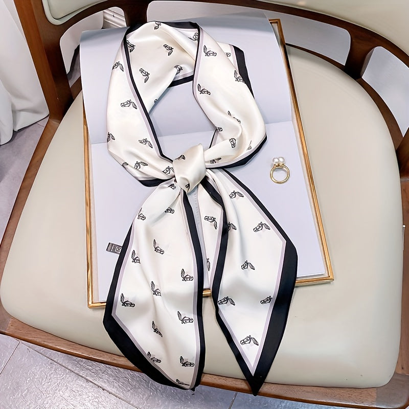 Pony Head Print Long Silk Scarf Ribbon Neck Scarf