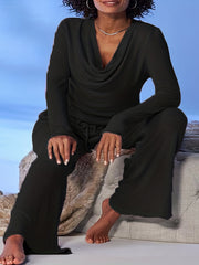  Solid Long Sleeve Top & Wide Leg Pants Set