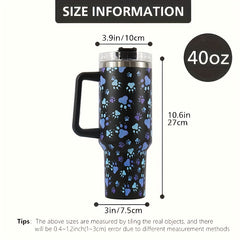 40oz Cat Claw Pattern Steel Water Bottle Insulated Tumbler w/Handle & Straw