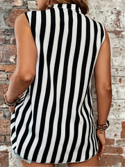  Stripe Print Button Up Tank Blouse