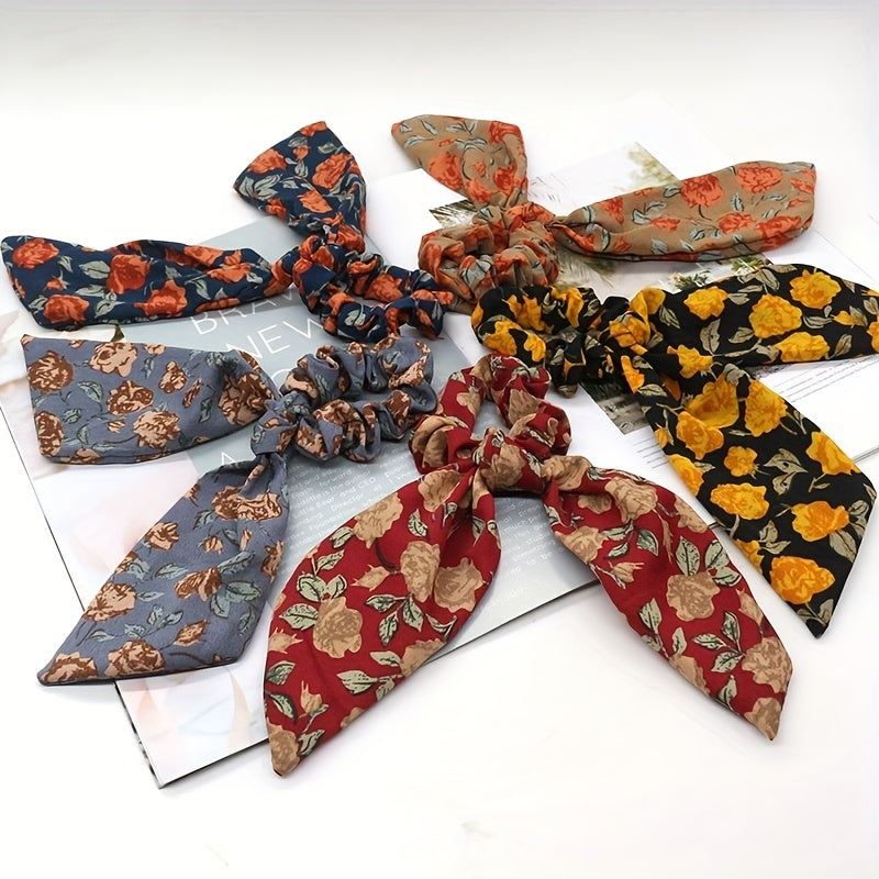 Vintage Floral Print Scarf Scrunchies Hair Tie Large Hair Rope Hair Ring