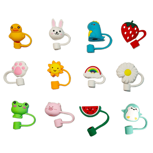 12pcs Straw Lids Reusable Silicone Drinking Straw Cover for 6-8mm Straws