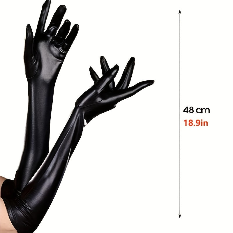 PU Leather Punk Long Gloves Gothic Bright Gloves Dance Gloves