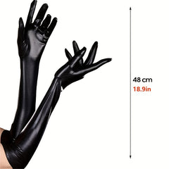 PU Leather Punk Long Gloves Gothic Bright Gloves Dance Gloves