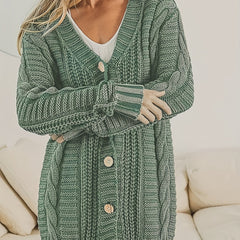  Solid Cable Button Cardigan