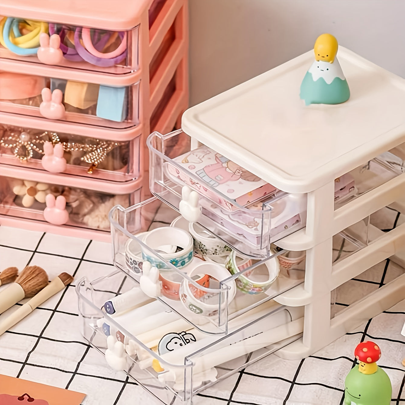 1pc Rabbit Handle Storage Box College Style Desktop Storage Box Teenager Gift