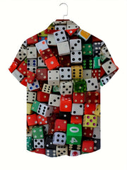 Men's 3D Print Dice Pattern Short Sleeve Shirt