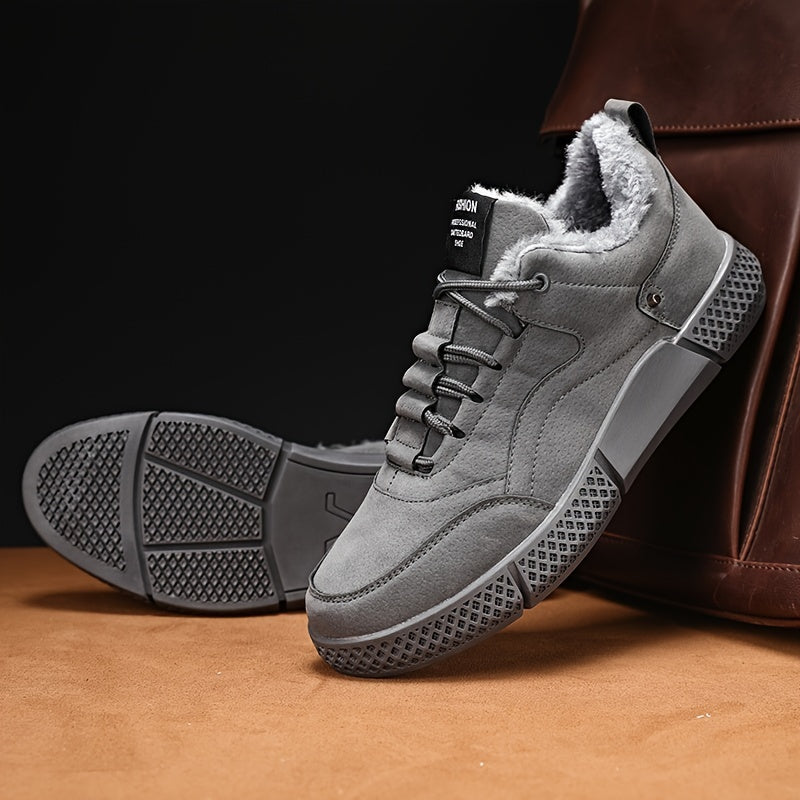 Men's Warm Fleece Solid Skate Shoes Casual Lace up Walking Sneakers Winter