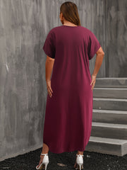  Casual Dress Women's Plus Solid Batwing Sleeve V Neck
