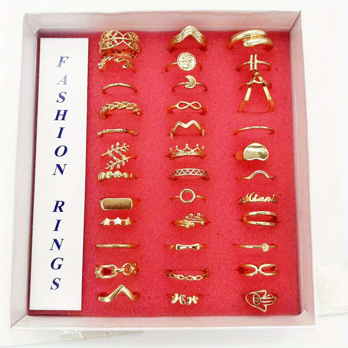 36pcs Mixed Golden Ring Set for Daily Decoration