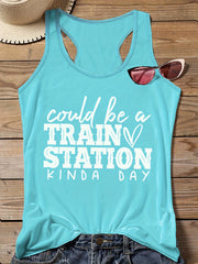  Women's Slogan Print Tank Top Round Neck Vest