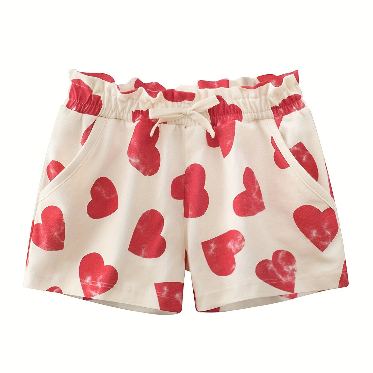 Girls Heart Print Paper Bag Waist Summer Shorts