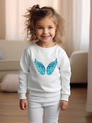 Wings Print Sweatshirt Girls Casual Graphic Crew Neck Pullover Sweatshirt