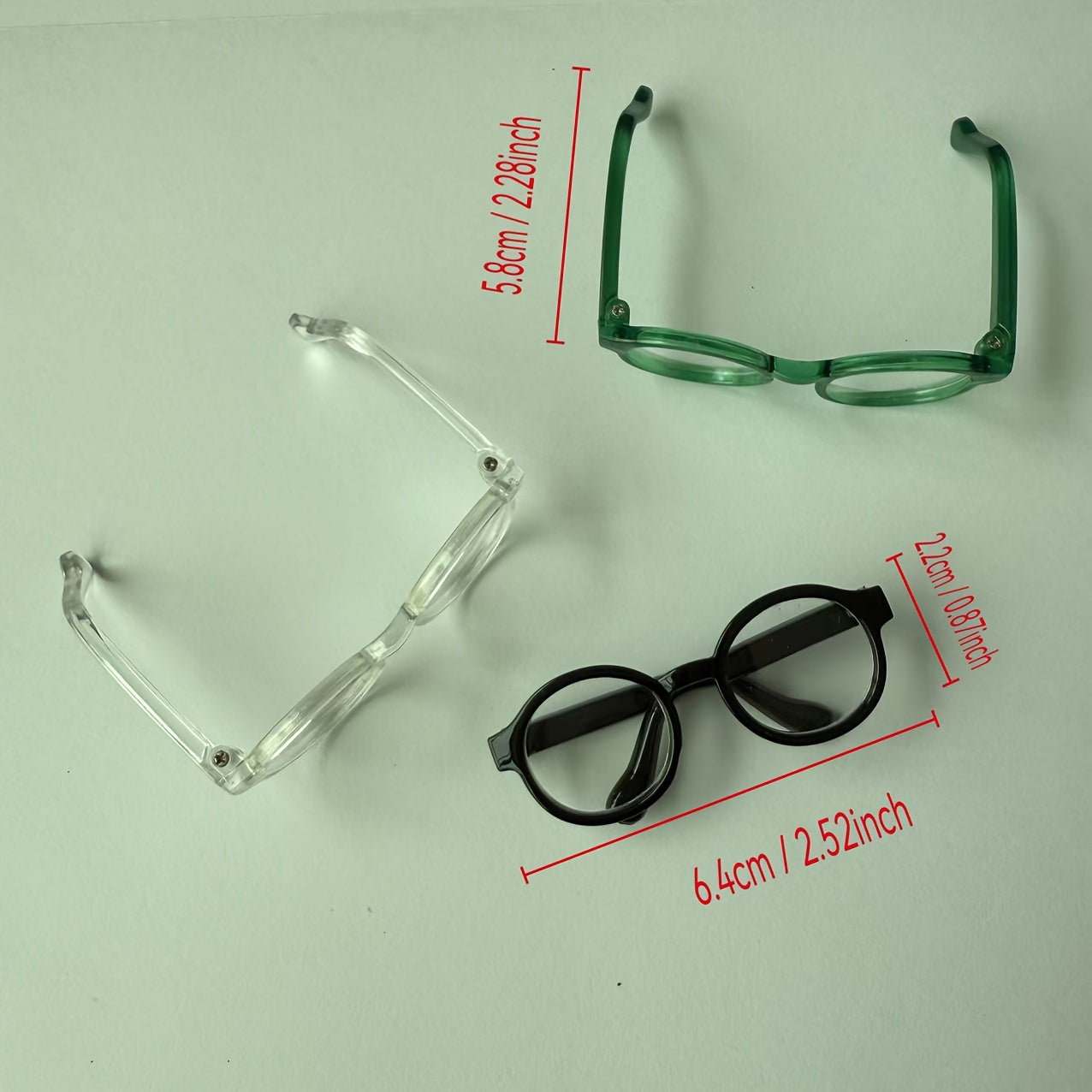 4pc Doll Glasses Set Pink Green Frames Clear Lenses Craft Decor Play Accessory