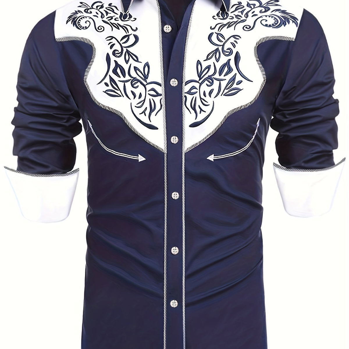 Embroidered Pattern Men's Shirt Top Turn Down Collar