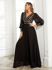 Sequined Surplice Neck Dress Sleeveless Ankle Dress for Party