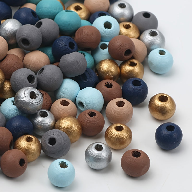 200pcs 6-8mm Mixed Wooden Round Beads DIY Bracelet Necklace