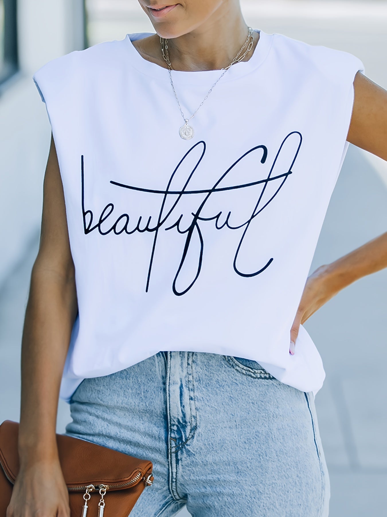 Alphabets Print Sleeveless Tank for Women
