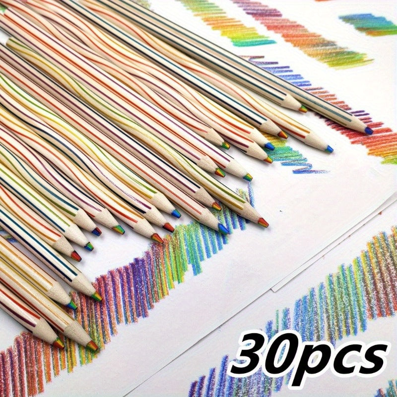 30 Rainbow Pencils Assorted Colors Durable Wooden w/ Metal Lead Casing