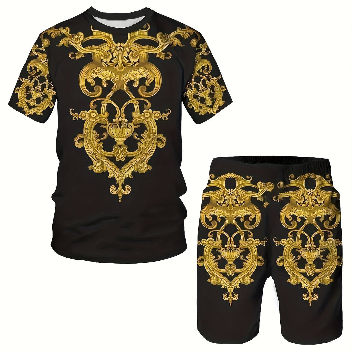 Ethnic Style 2 Piece Outfit Men's Short Sleeve T-shirt and Shorts Set
