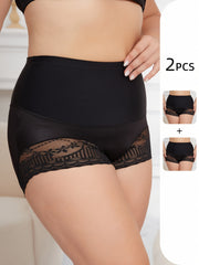 2 Pack Plus Size Lace High Waist Shapewear Panties Set