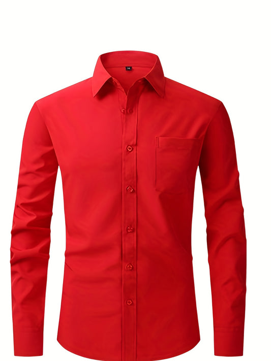 Men's Formal Button Up Shirt w/ Chest Pocket Spring/Fall Business Occasion