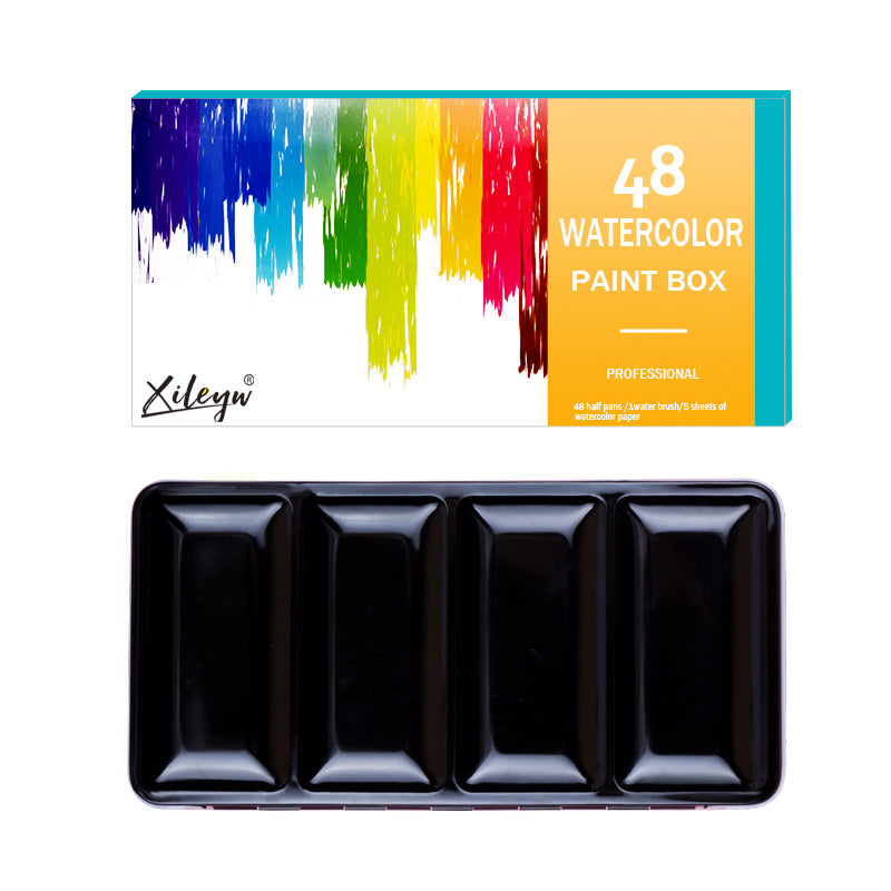 Xileyw 48 Colors Watercolor Paint Set with 6 Metallic Colors Water Brushes
