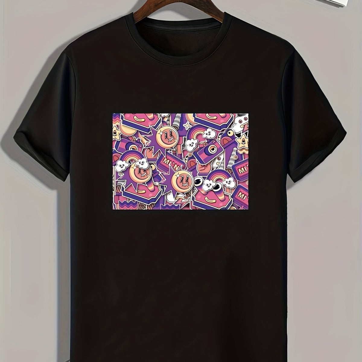 Cartoon Pattern Print Men's Comfy Sports T shirt Graphic Tee